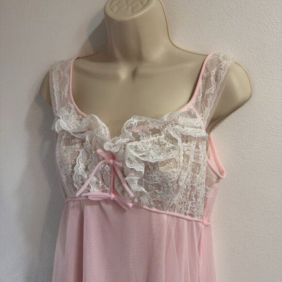 Vtg 50s 60s Nightgown Robe Set M Slip Chiffon Lace Satin Peignor Pink Lingerie - Picture 3 of 13